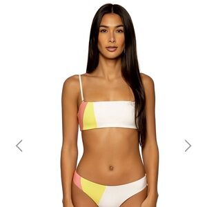 B. Swim White and Yellow Bandeau Bikini Top